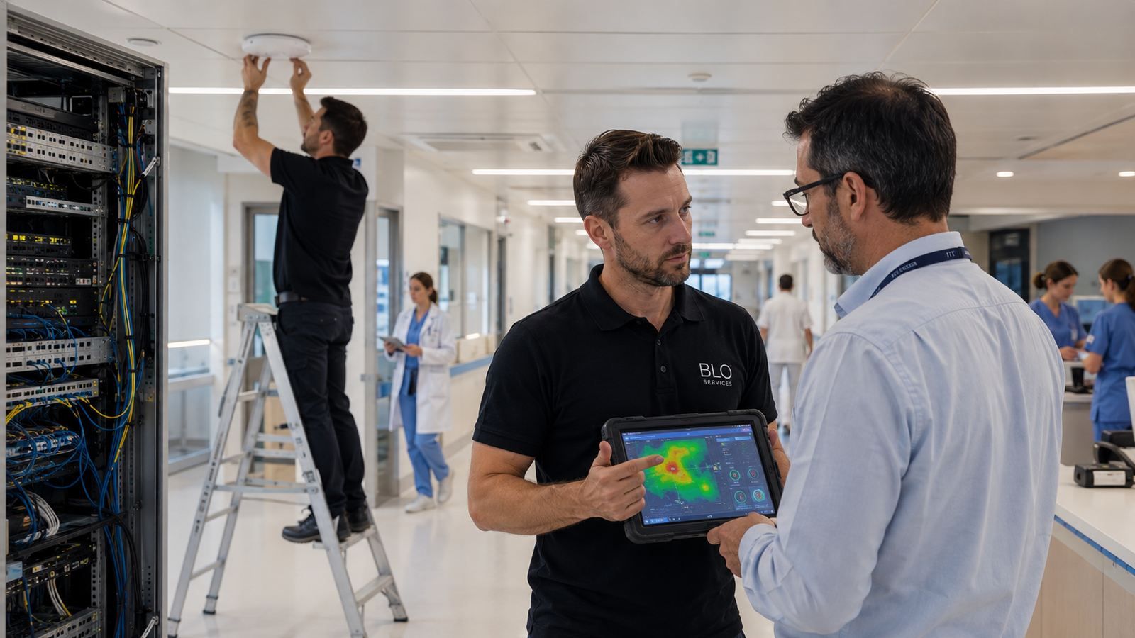 BLO Services bespreekt enterprise WiFi en netwerkinfrastructuur in een modern Belgisch ziekenhuis.