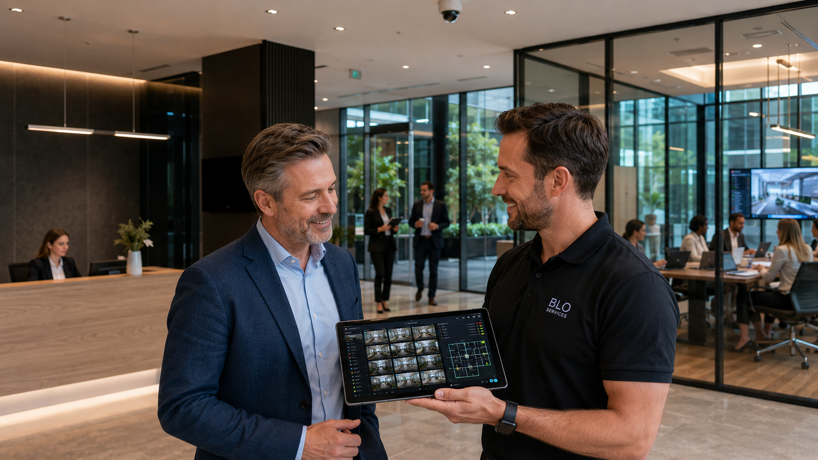 Projectoverdracht van een professioneel CCTV-beveiligingssysteem in een modern kantoorgebouw in Antwerpen.